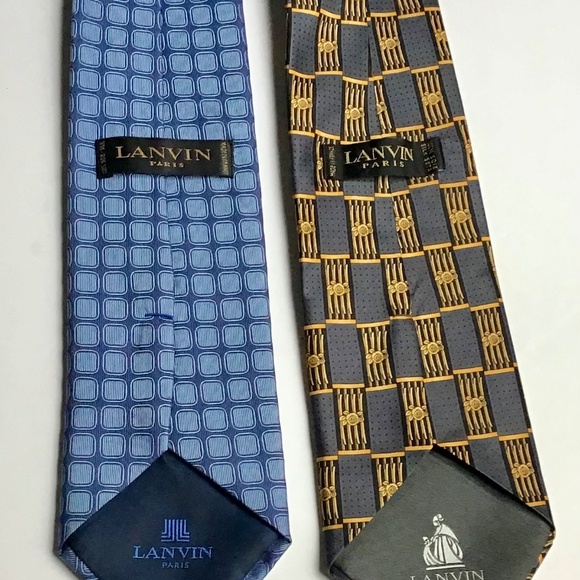 2 LANVIN Paris (gold & gray ) +1 (blue) all silk/soie tie made in France 🇫🇷 - Picture 4 of 6